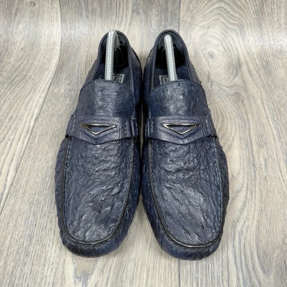 Ugo Vasare Drake Genuine Ostrich Men's Blue Driving Shoes Size 12  Italy